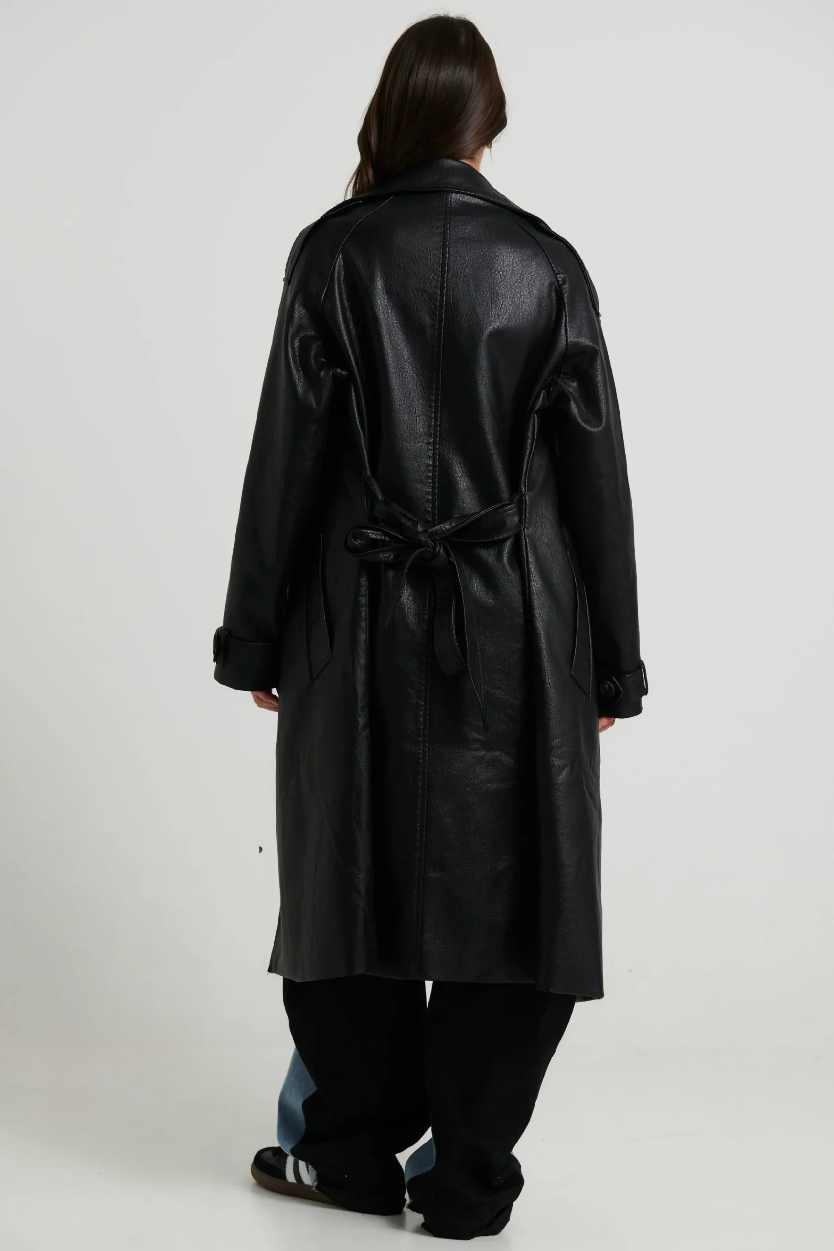 Jackets & Blazers>New Line Fashion Celia Leather Trench Black