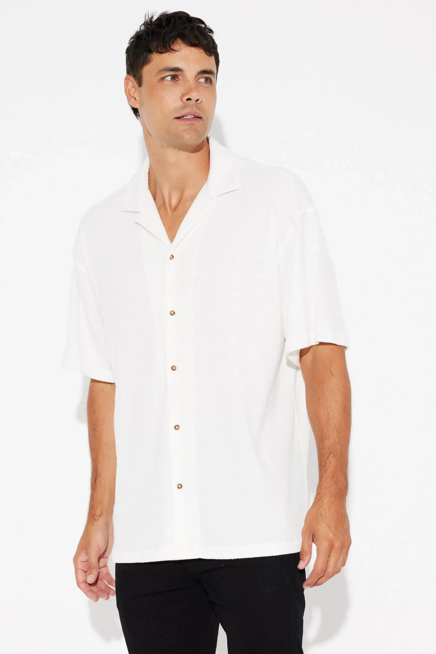 Shirts>Sampson and Taylor Cord Knit Short Sleeve Shirt White - Final Sale