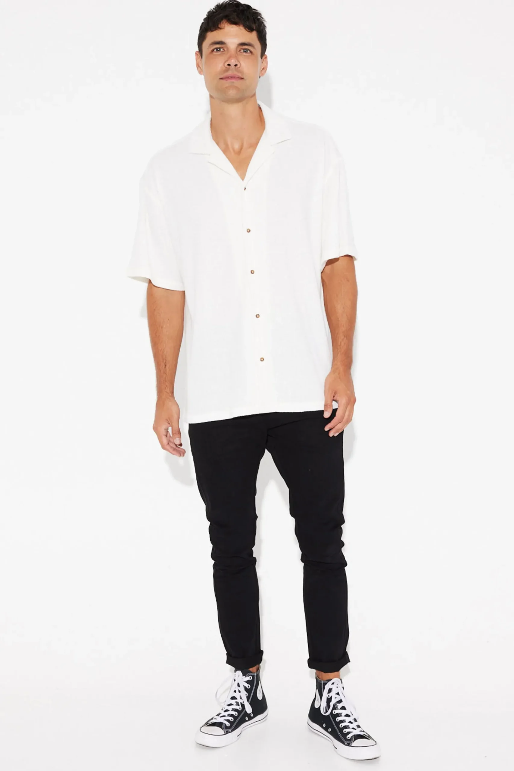 Shirts>Sampson and Taylor Cord Knit Short Sleeve Shirt White - Final Sale