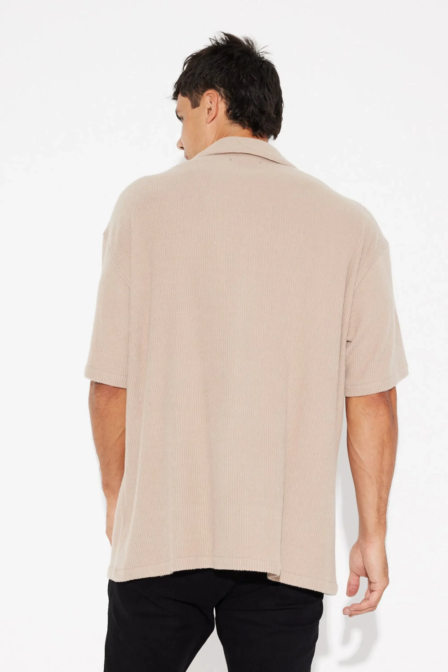 Shirts>Sampson and Taylor Cord Knit Short Sleeve Shirt Light Brown - Final Sale