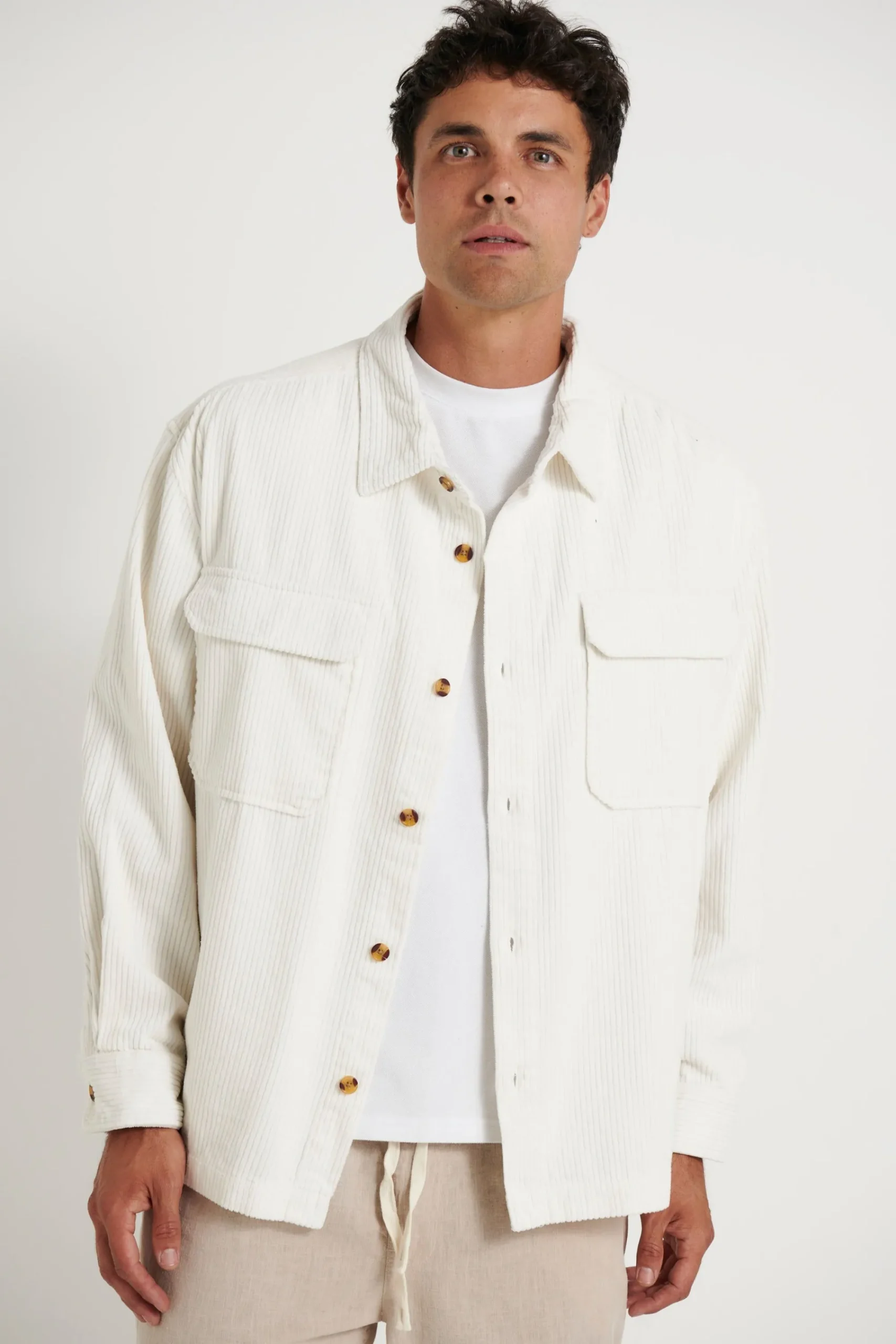 Shirts>Sampson and Taylor Dion Cord Overshirt Ivory