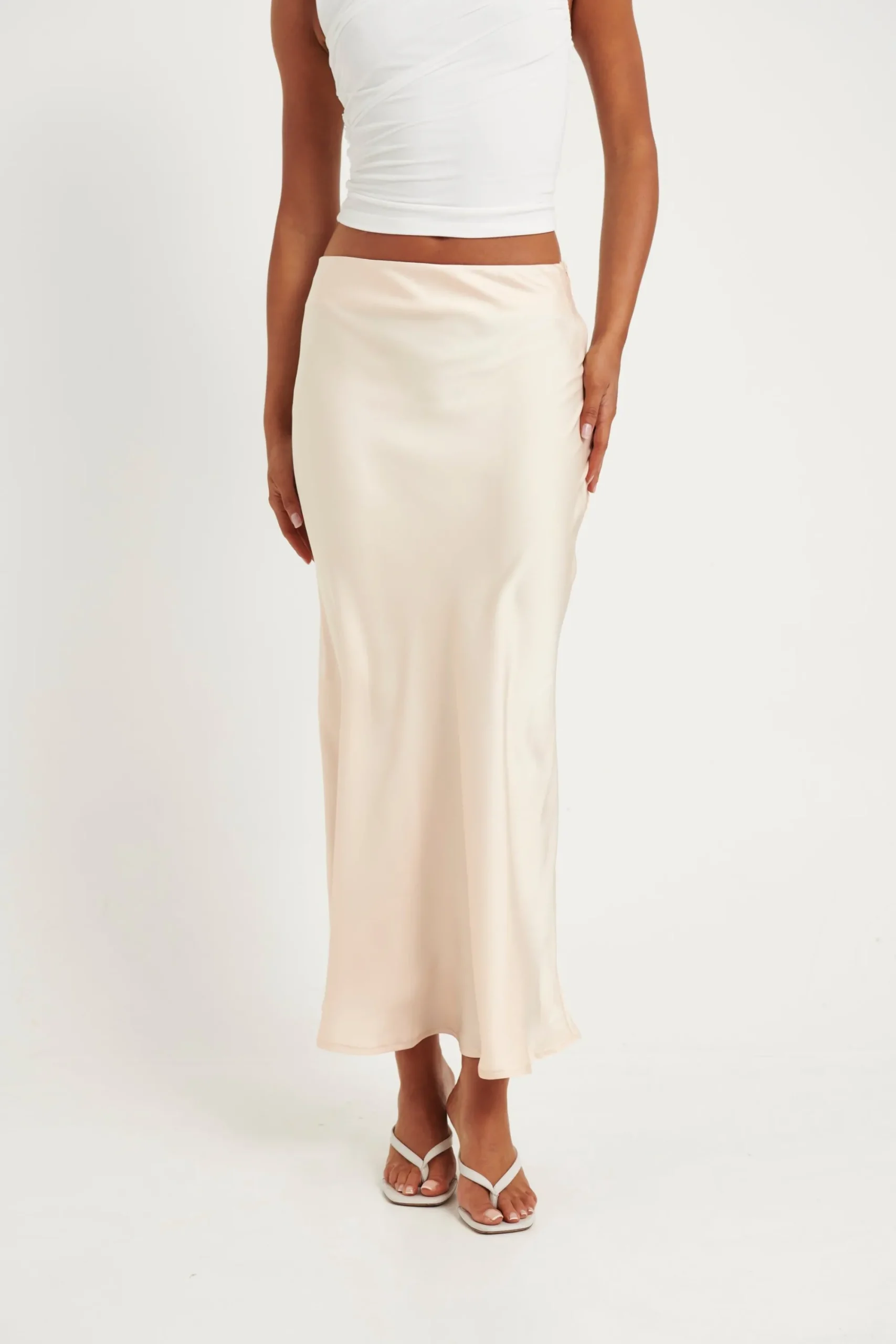 Skirts>Light The Fuze Dove Midi Skirt Champagne