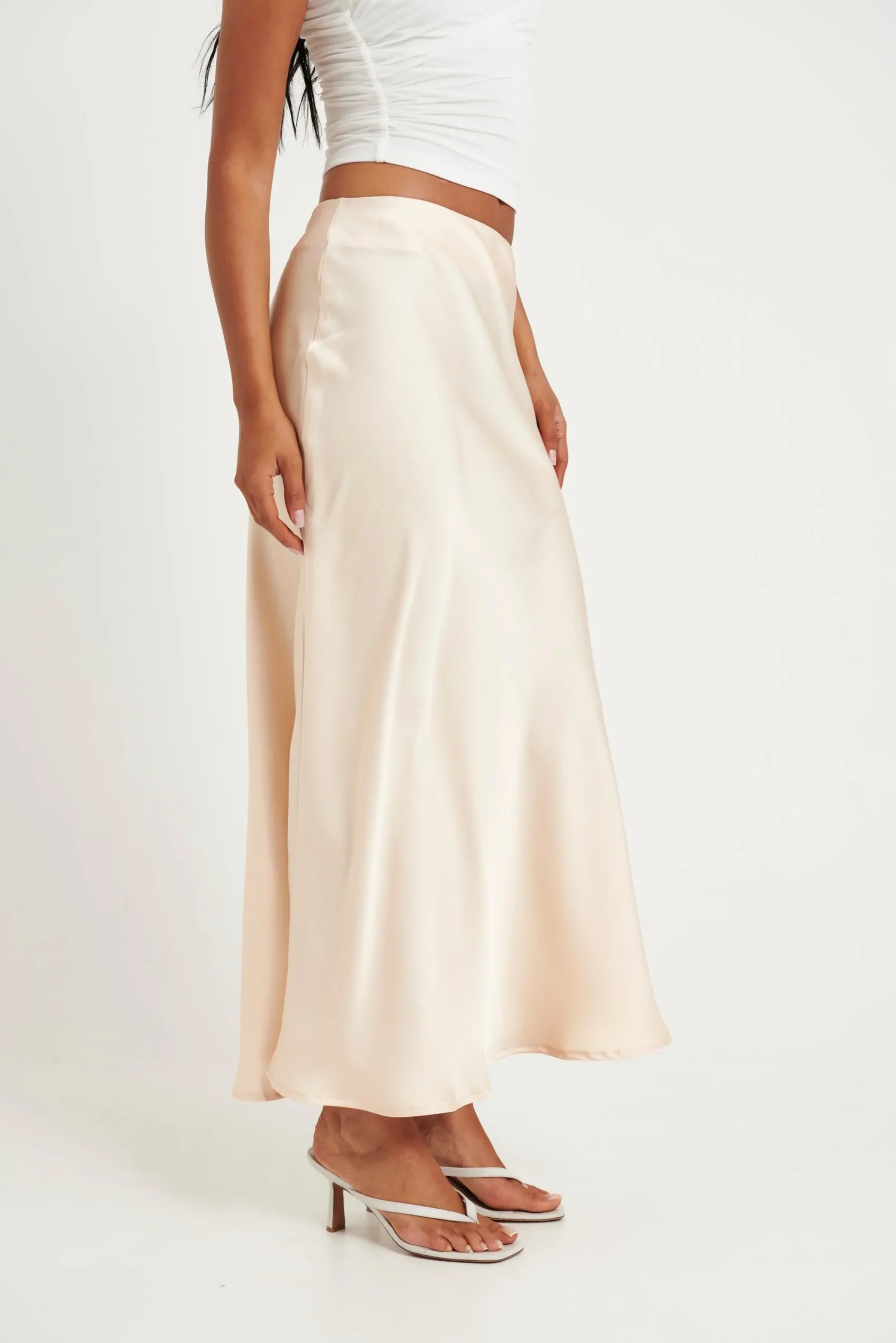Skirts>Light The Fuze Dove Midi Skirt Champagne