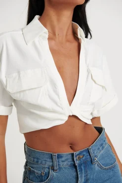 Shirts>Oscar St Eliza Cropped Shirt White