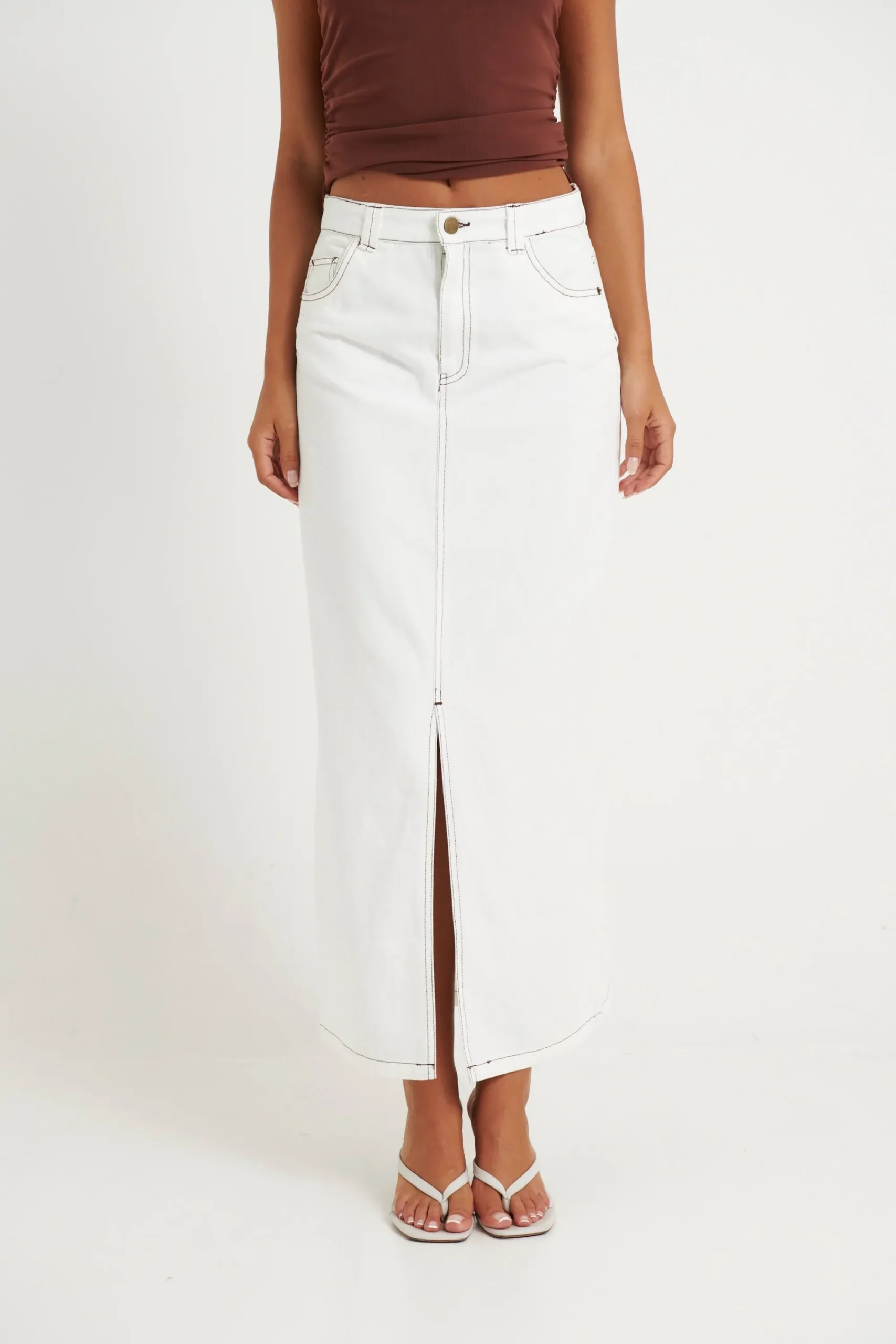 Denim>Pink Diamond Imogen Denim Maxi Skirt White