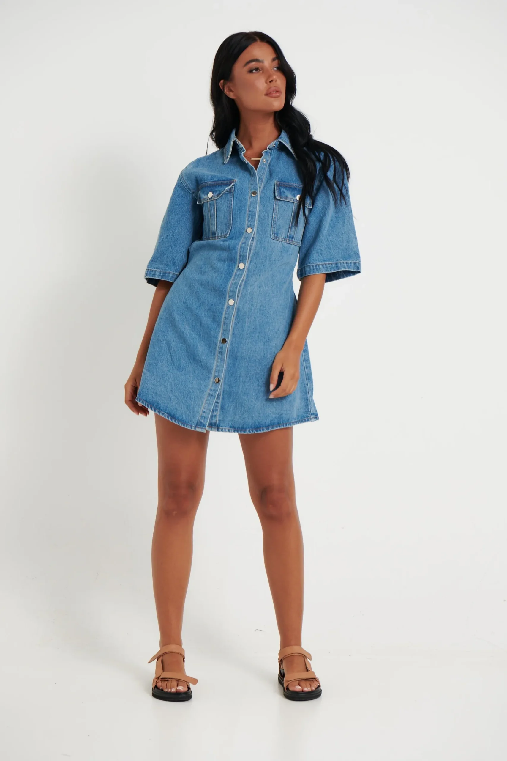 Denim>New Line Fashion Kaneisha Denim Dress Light Blue