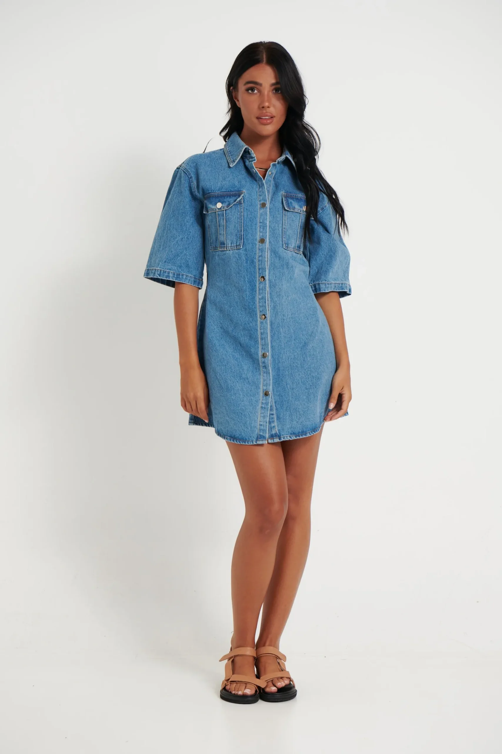 Denim>New Line Fashion Kaneisha Denim Dress Light Blue