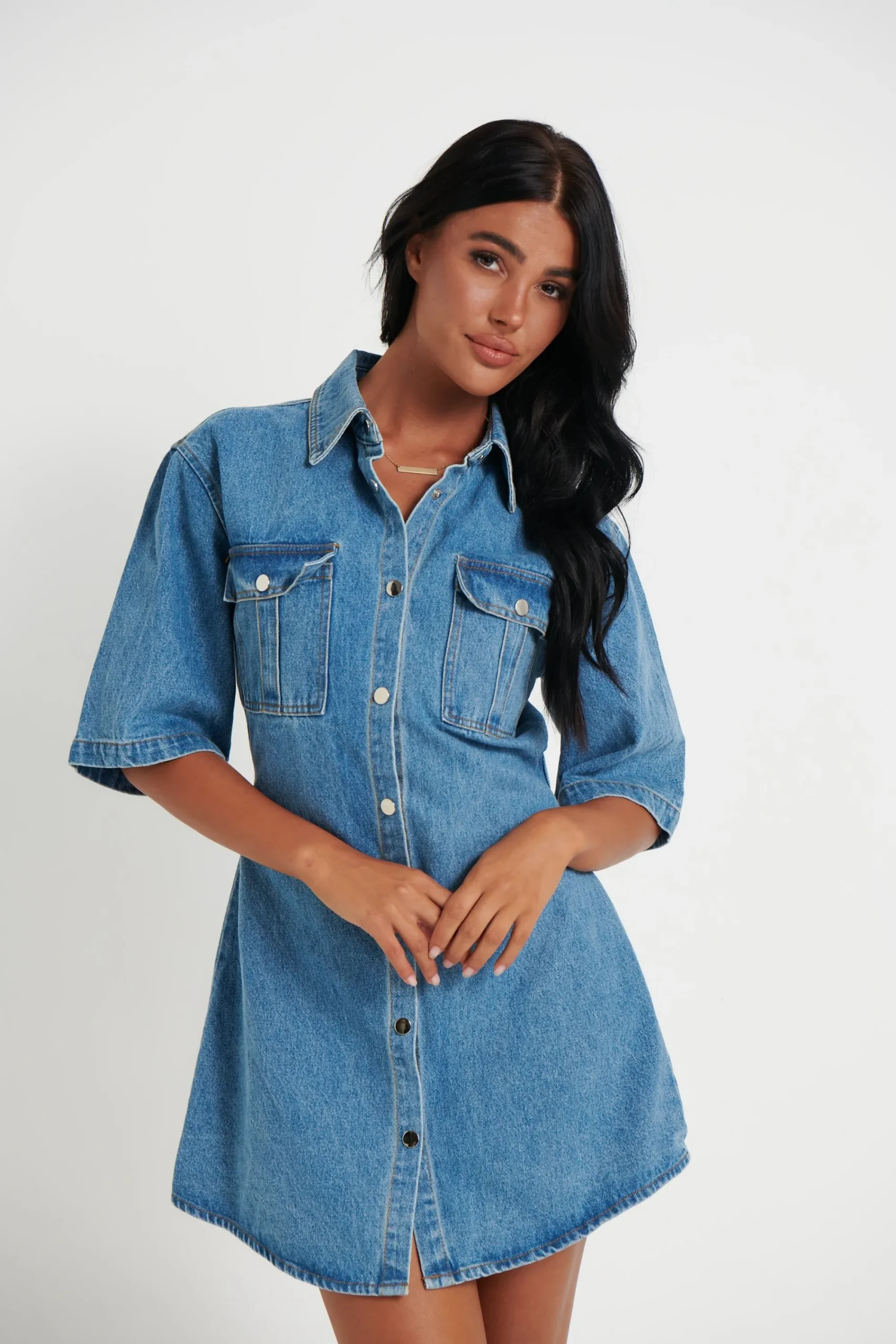 Denim>New Line Fashion Kaneisha Denim Dress Light Blue