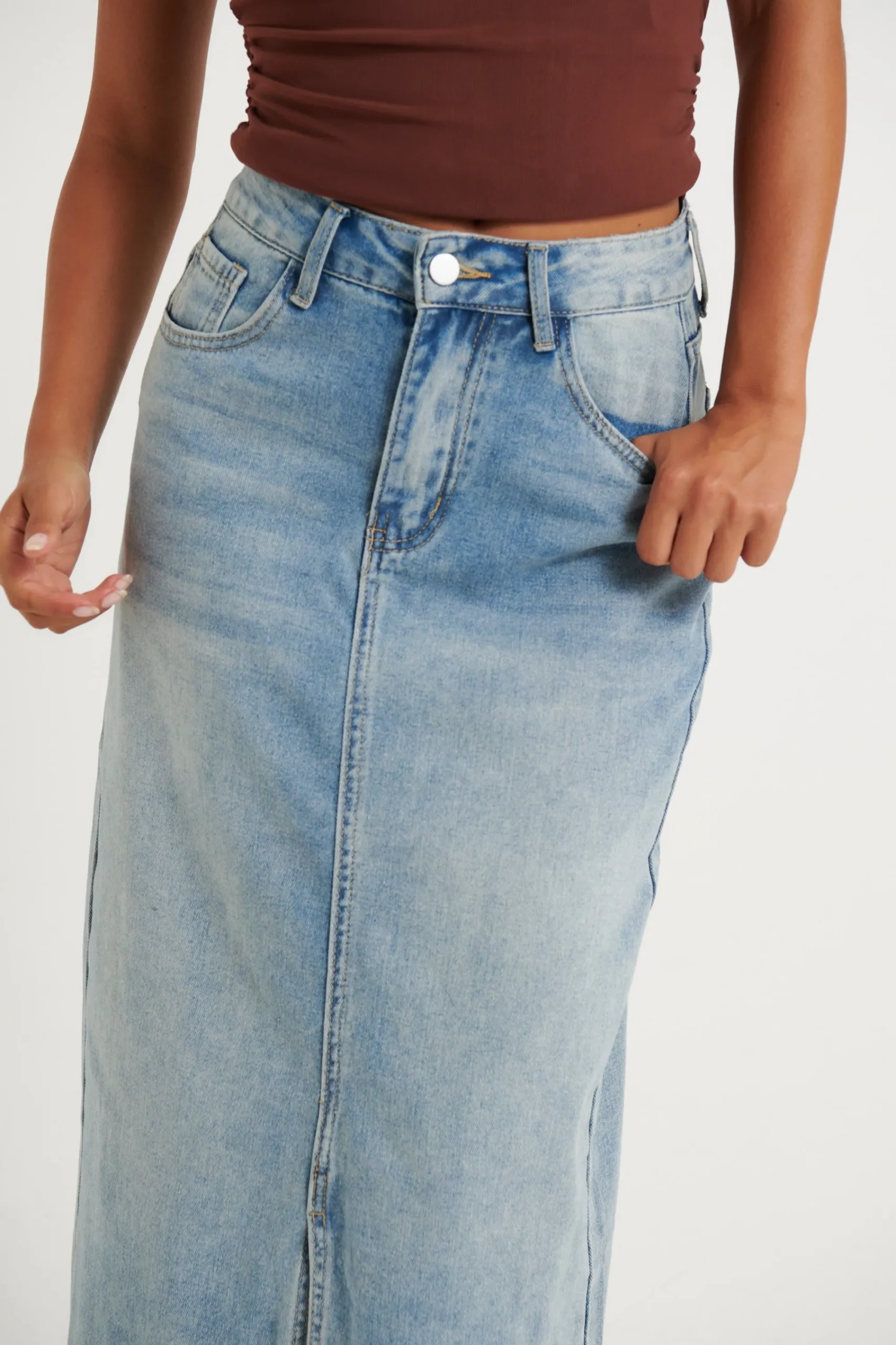 Denim>Pink Diamond Katherine Denim Maxi Skirt