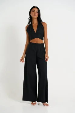 Tops>Pink Diamond Lexi Halter Neck Top Black - Final Sale