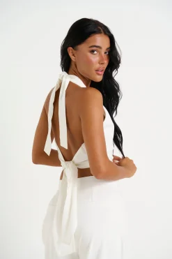 Tops>Pink Diamond Lexi Halter Neck Top White - Final Sale