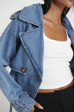 Jackets & Blazers>Pink Diamond Luella Cropped Denim Trench Blue