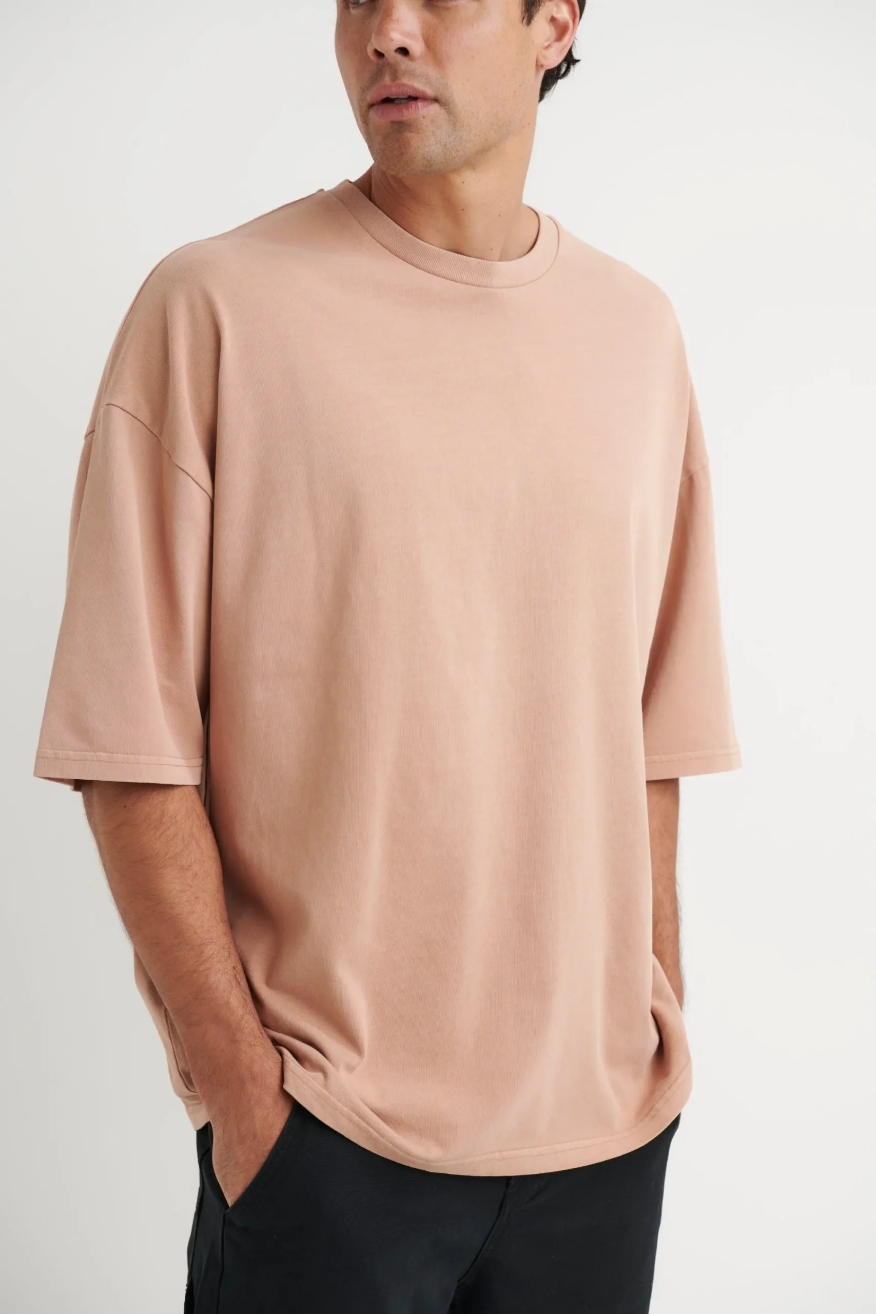 Tees>Sampson and Taylor Miller Drop Shoulder Box Tee Tan