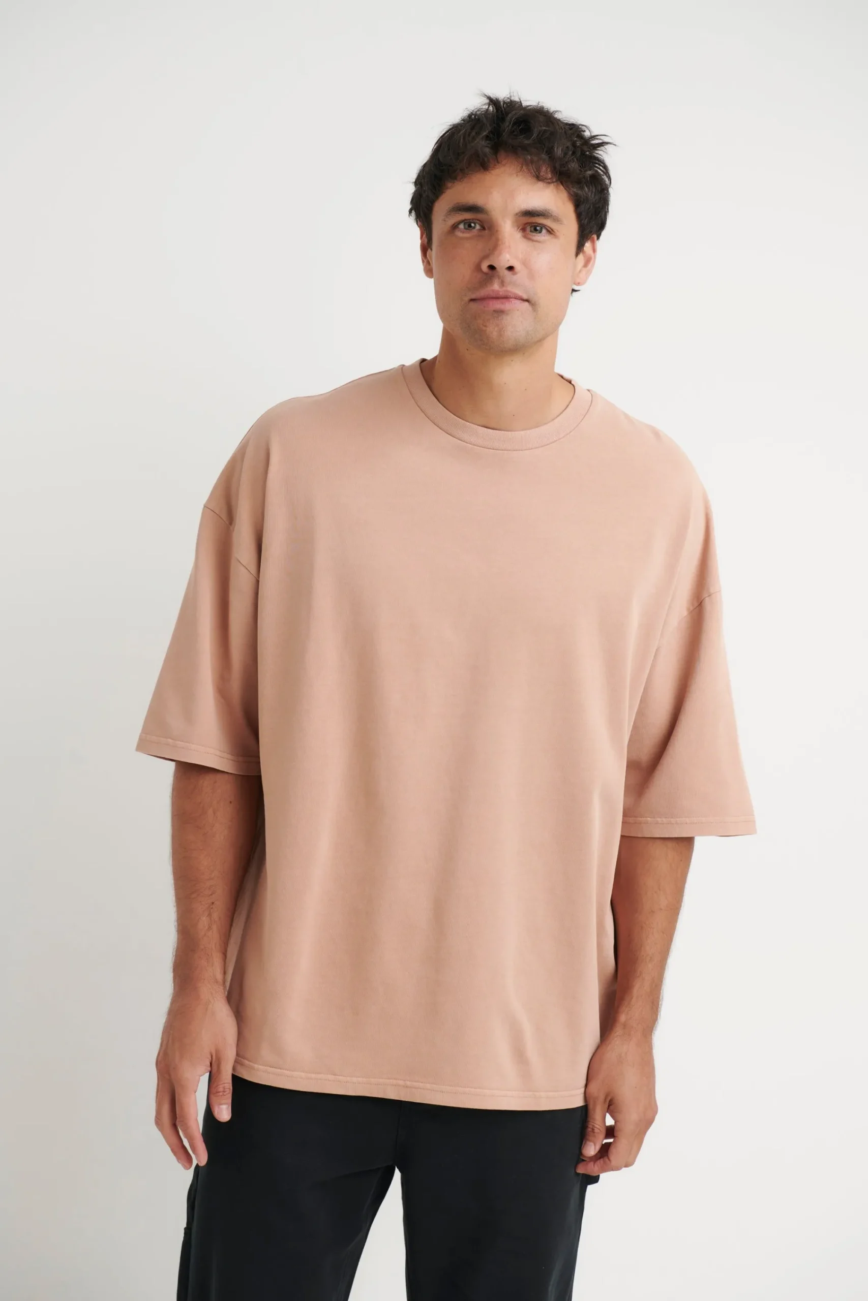 Tees>Sampson and Taylor Miller Drop Shoulder Box Tee Tan