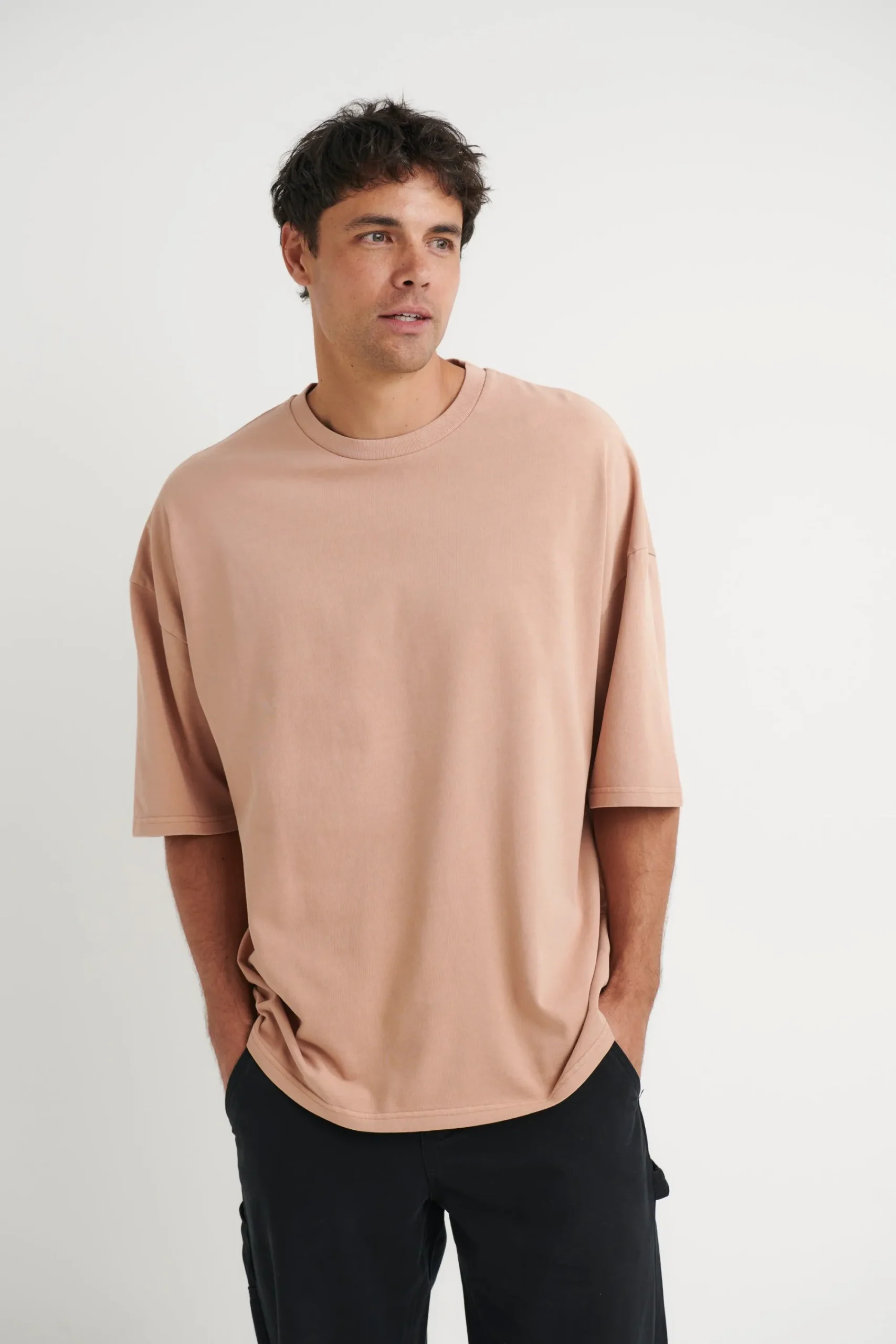 Tees>Sampson and Taylor Miller Drop Shoulder Box Tee Tan