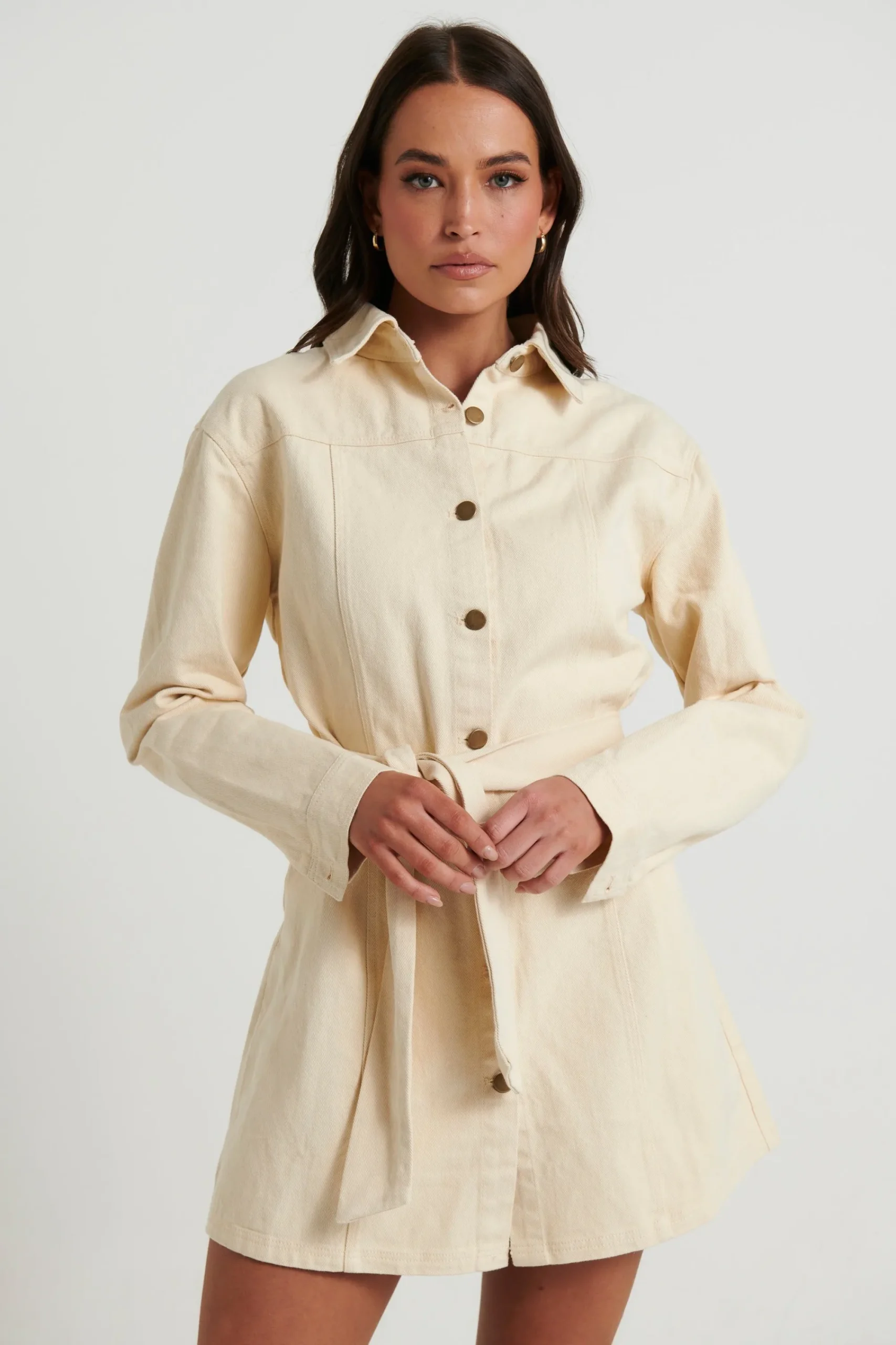 Denim>Pink Diamond Natalya Denim Dress Beige
