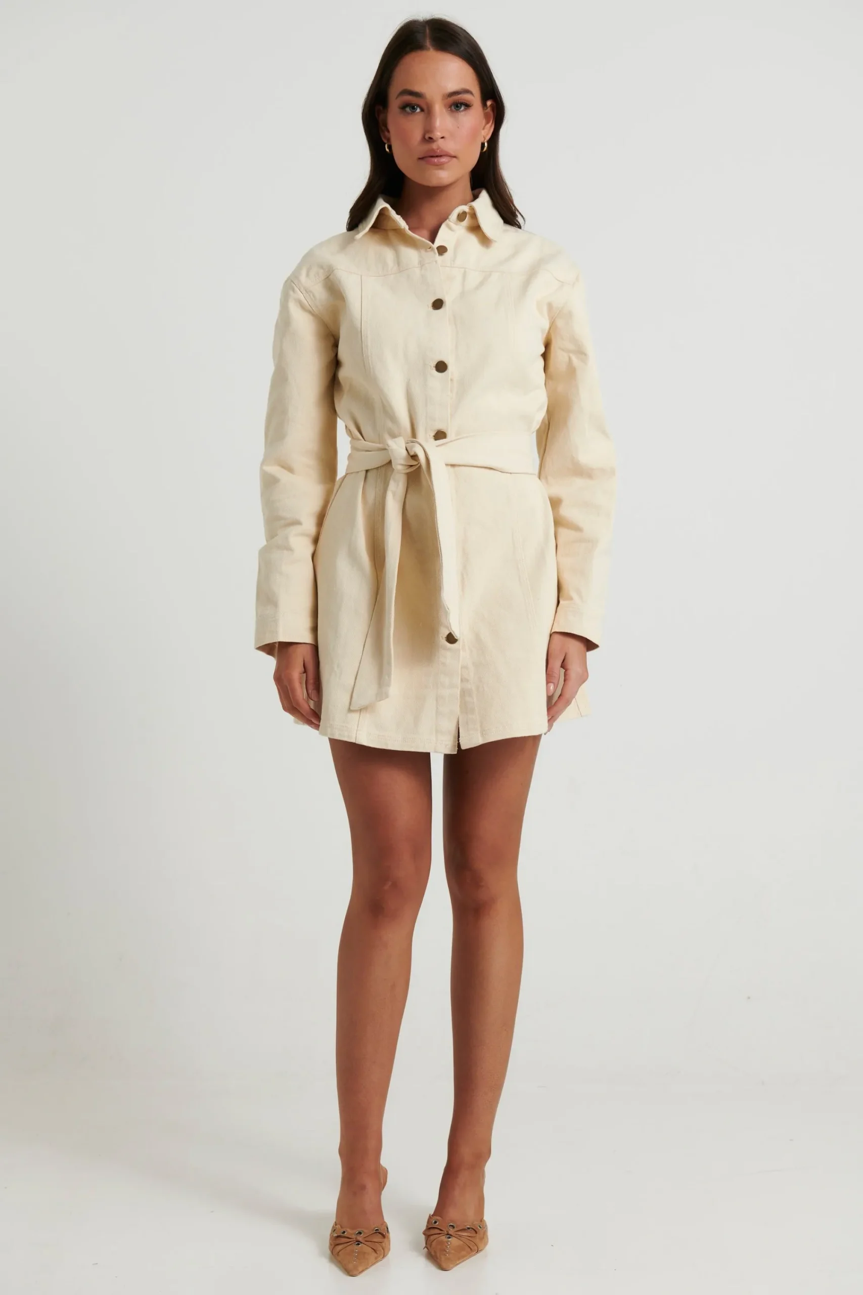 Denim>Pink Diamond Natalya Denim Dress Beige