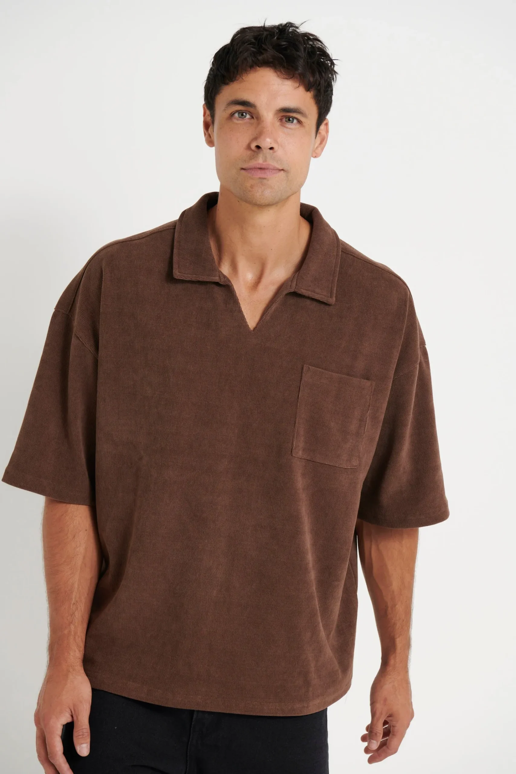 Shirts>Sampson and Taylor Neil Soft Cord Polo Choc