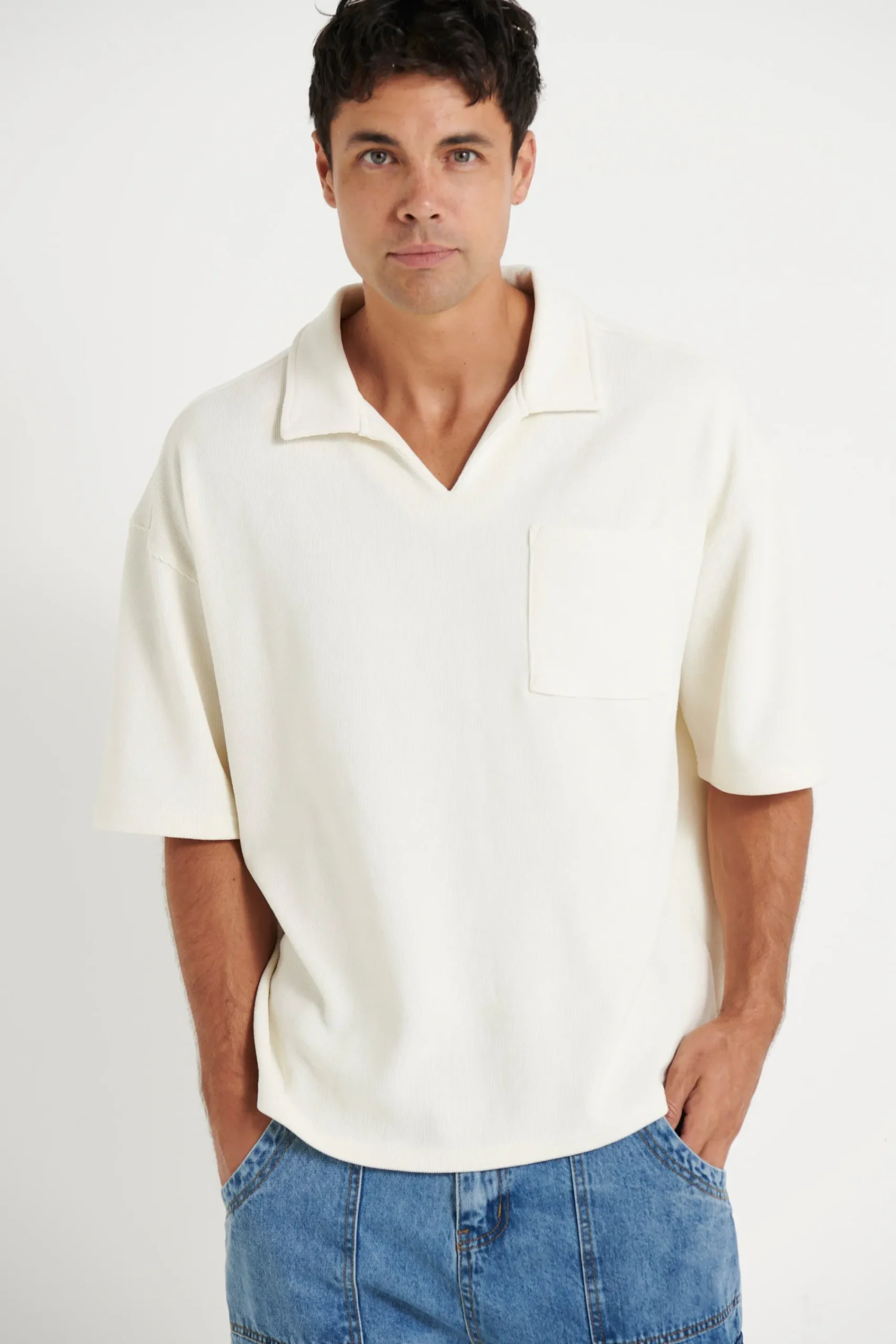 Shirts>Sampson and Taylor Neil Soft Cord Polo White