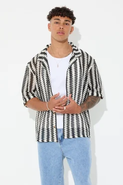 Shirts>NTH Crochet Knit Shirt Black/White