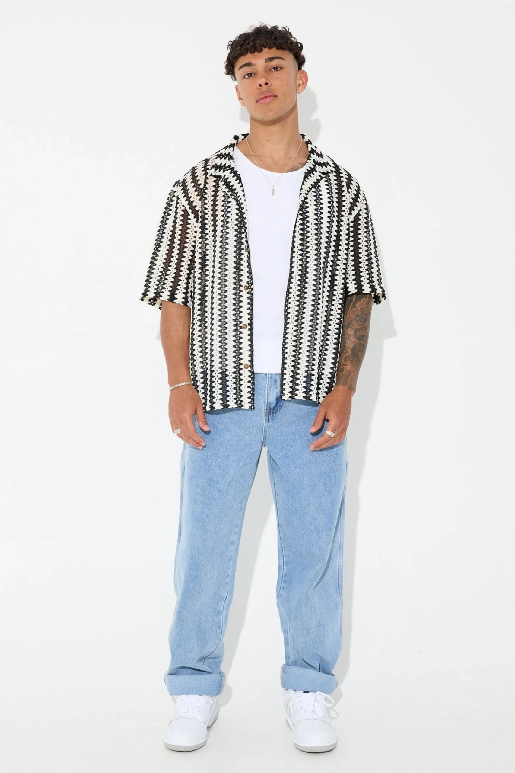 Shirts>NTH Crochet Knit Shirt Black/White