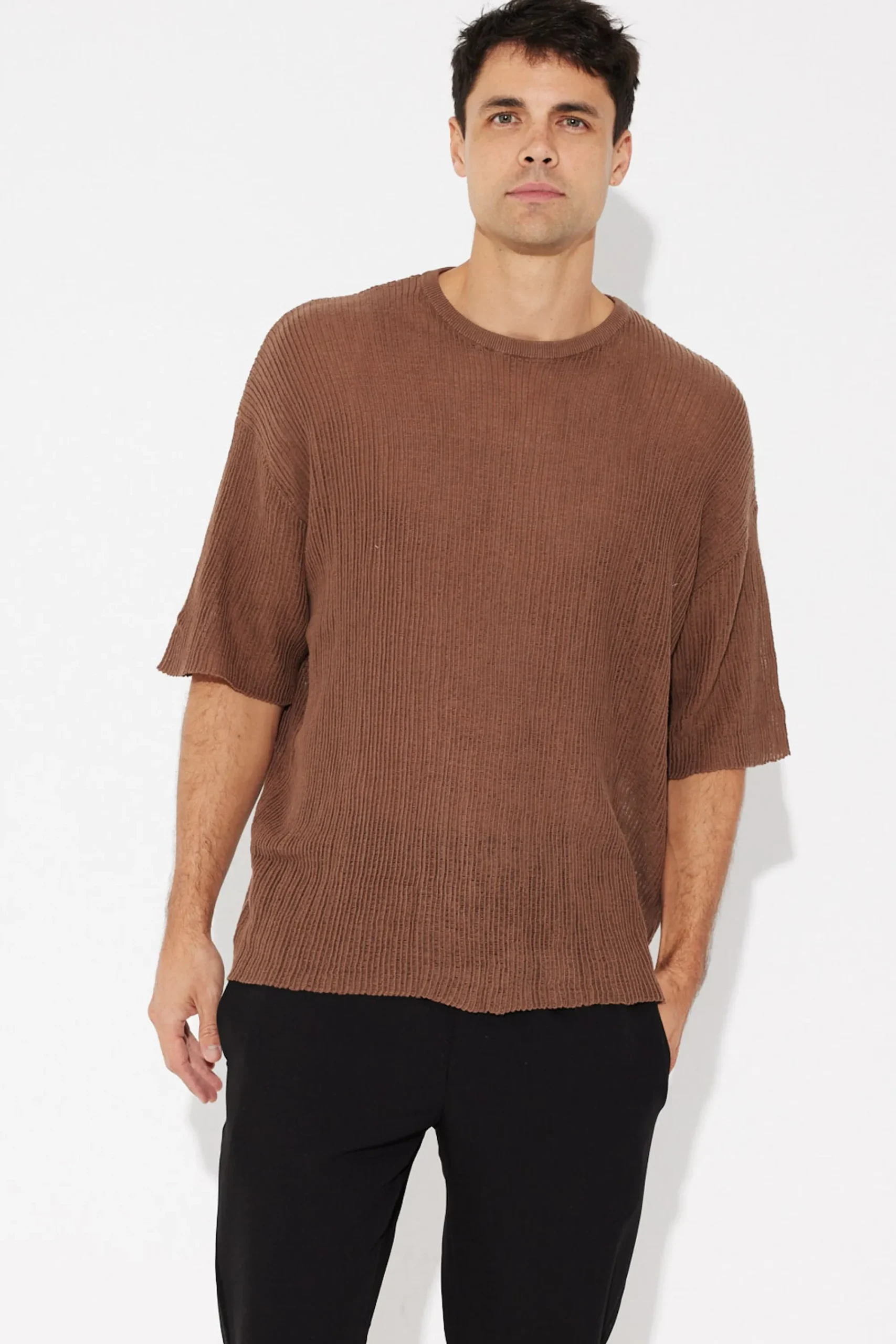 Tees>NTH Knitted Crew Tee Choc - Final Sale