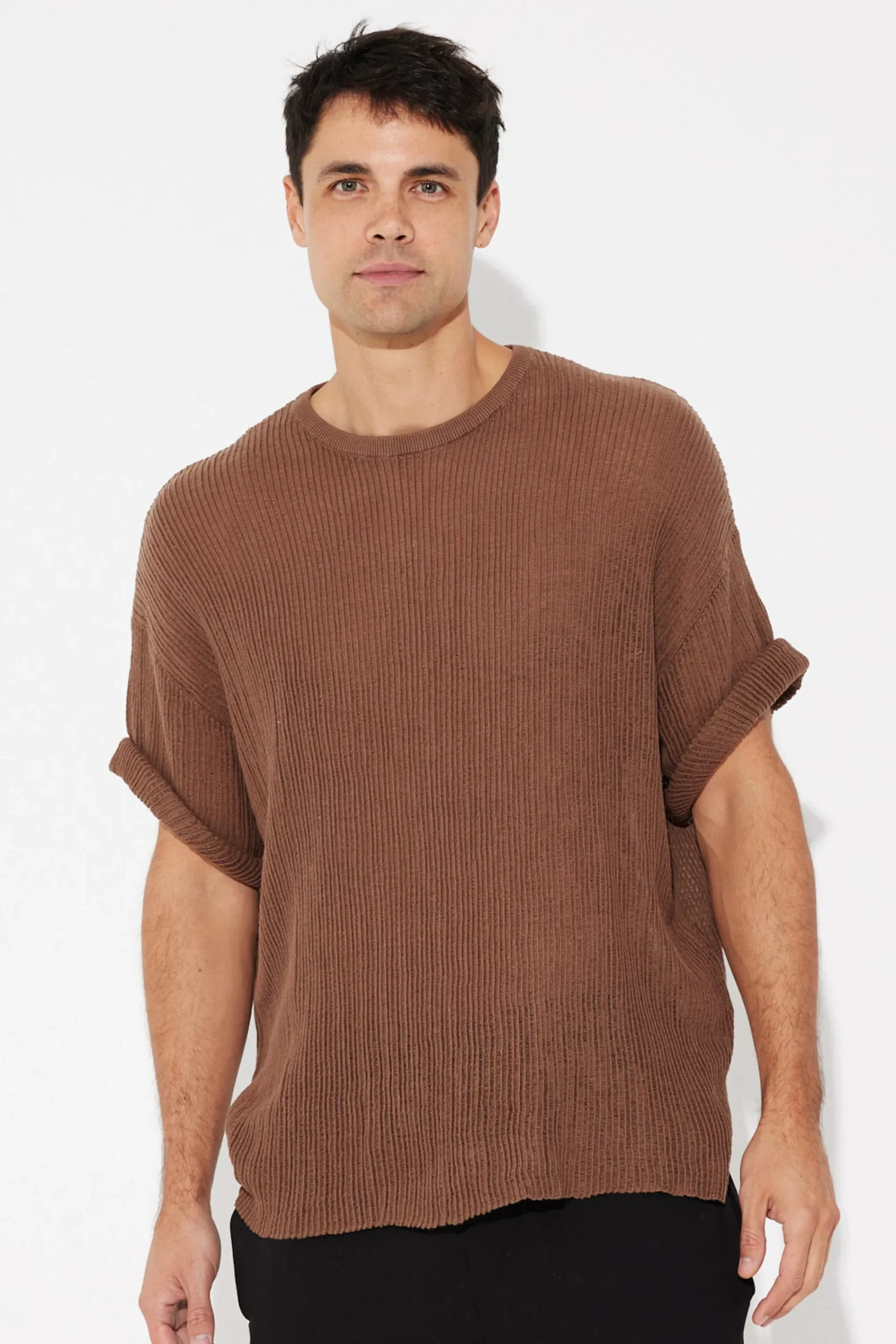 Tees>NTH Knitted Crew Tee Choc - Final Sale