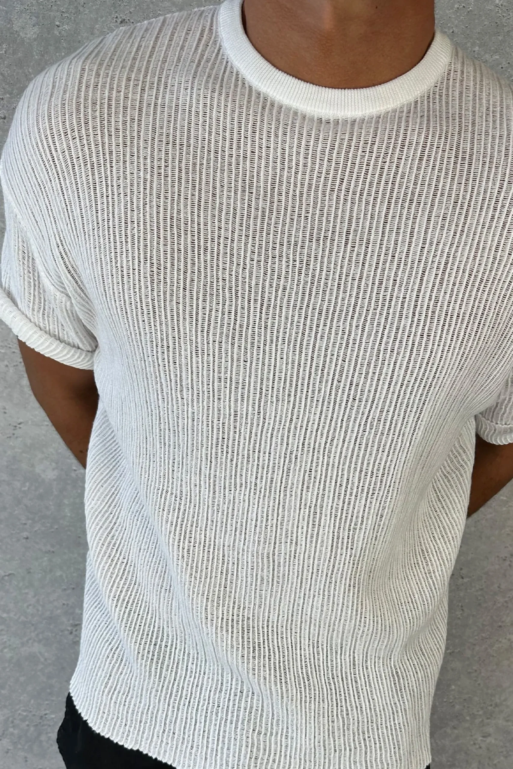 Tees>NTH Knitted Crew Tee White - Final Sale