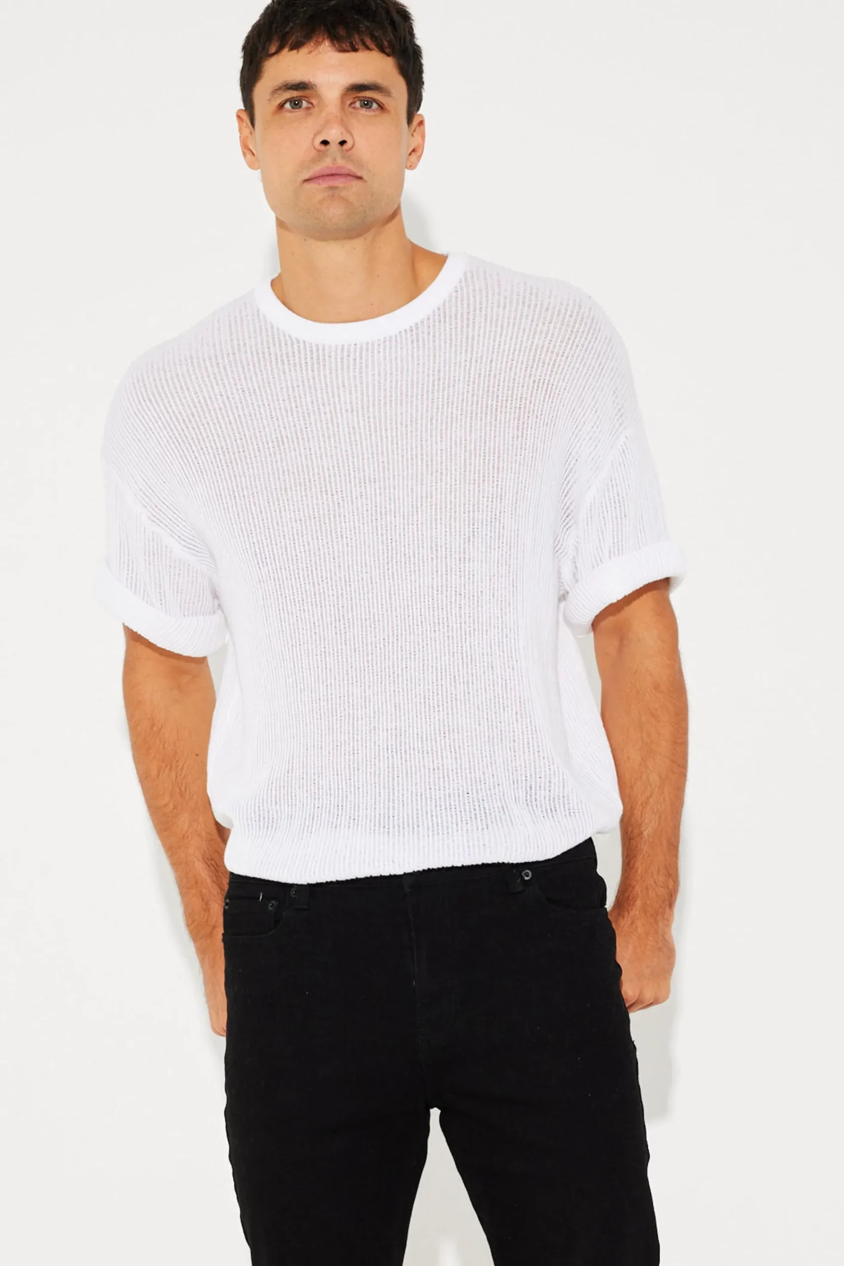 Tees>NTH Knitted Crew Tee White - Final Sale