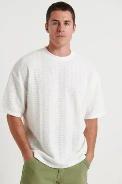 Tees>Sampson and Taylor Ottis Knitted Crew Neck Tee White