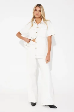 Shirts>Pink Diamond Rachel Denim Shirt Cream