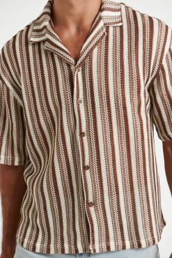 Shirts>NTH Raf Cropped Shirt Stripe Crochet Tan