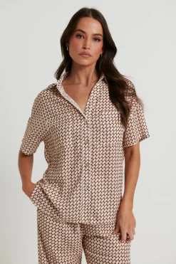 Shirts>Into Fashion Riley Resort Shirt Brown Print