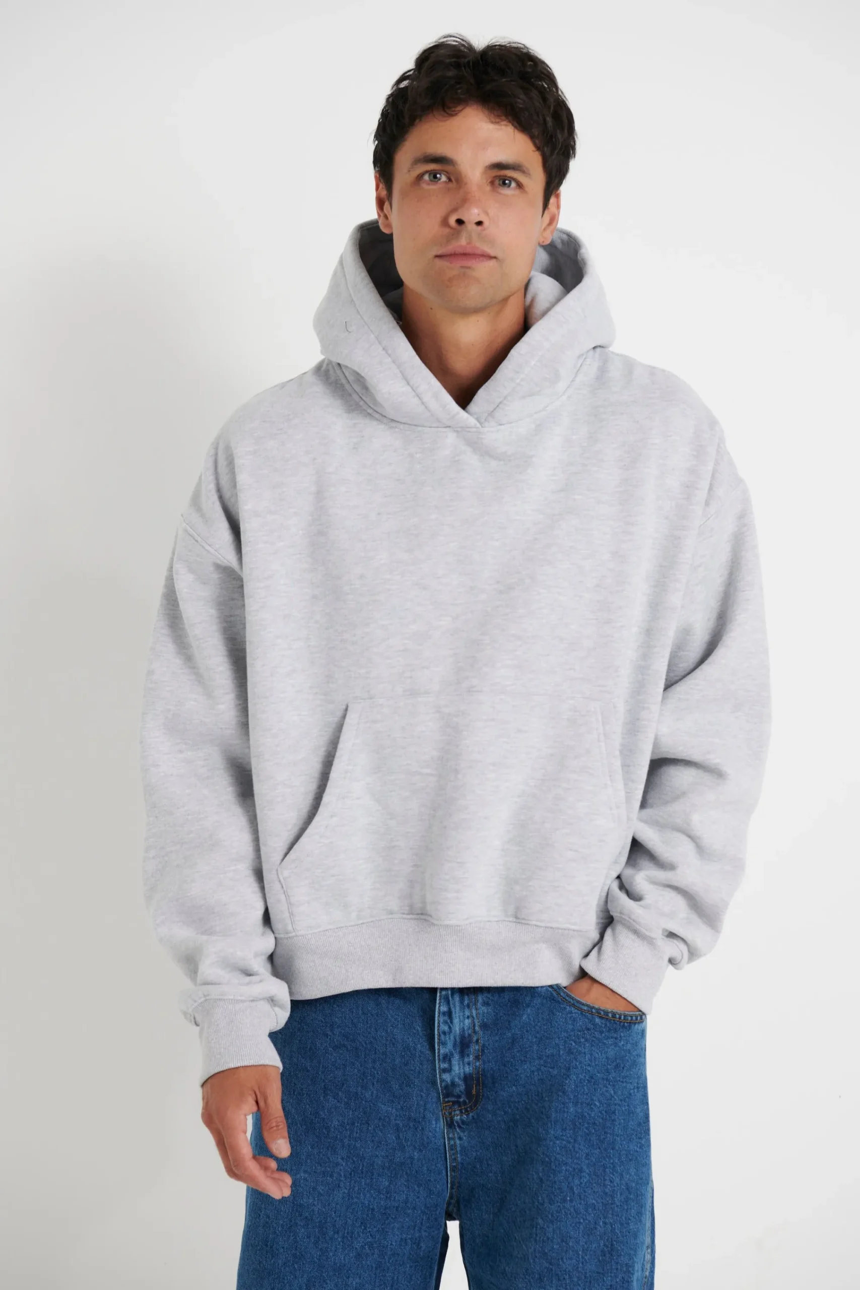 Hoodies & Sweaters>Sampson and Taylor Roman Cropped Drop Hoodie Grey