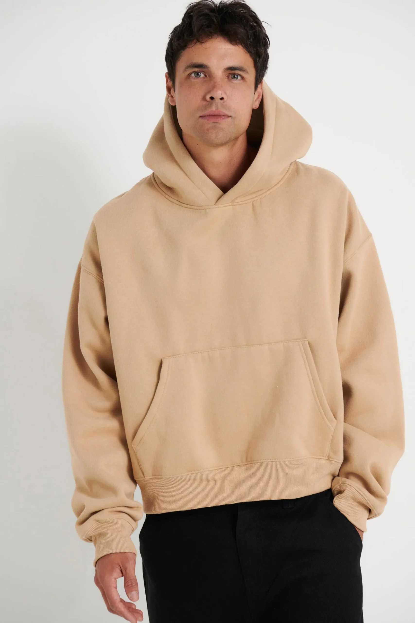 Hoodies & Sweaters>Sampson and Taylor Roman Cropped Drop Hoodie Stone