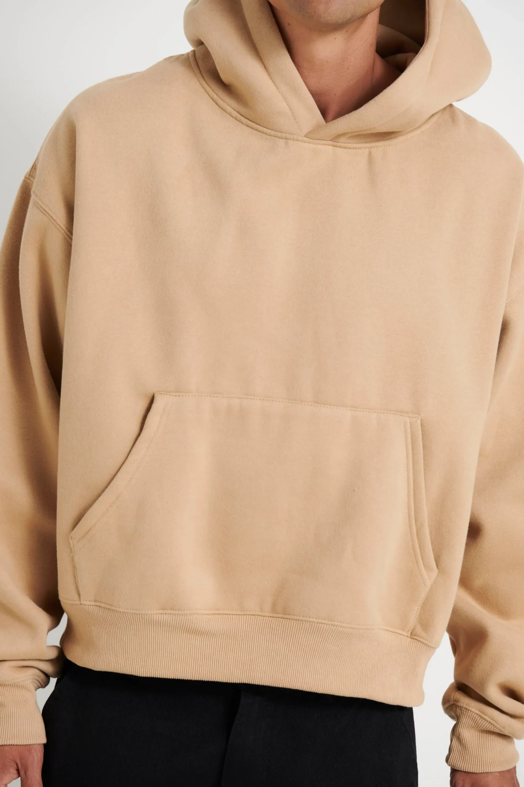 Hoodies & Sweaters>Sampson and Taylor Roman Cropped Drop Hoodie Stone