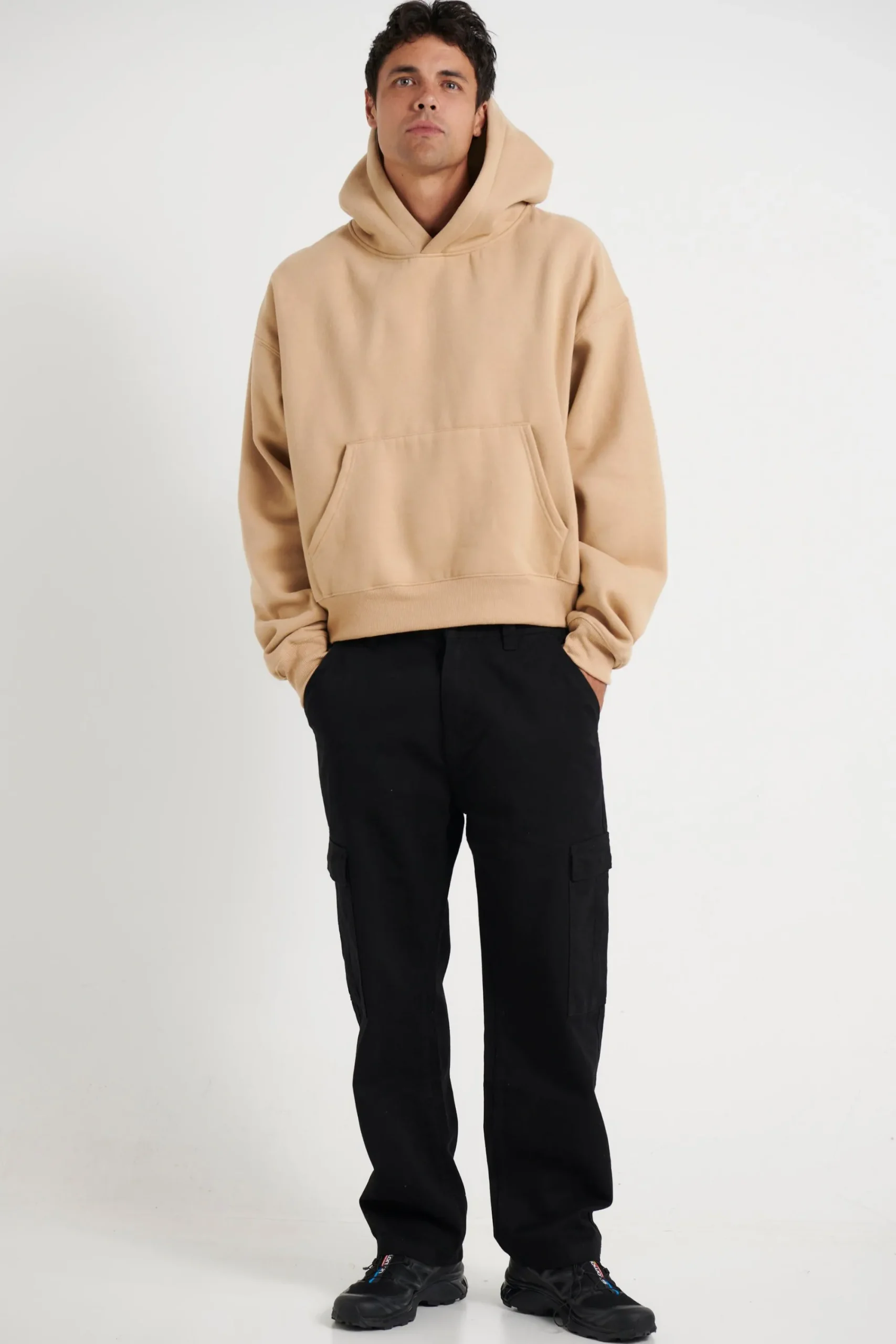 Hoodies & Sweaters>Sampson and Taylor Roman Cropped Drop Hoodie Stone