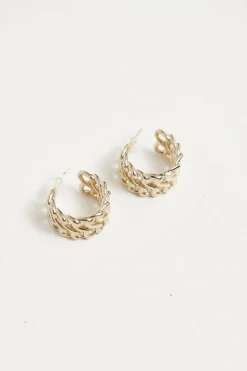 Accessories>Angel Whispers Square Chain Hoop Gold Plated Earrings