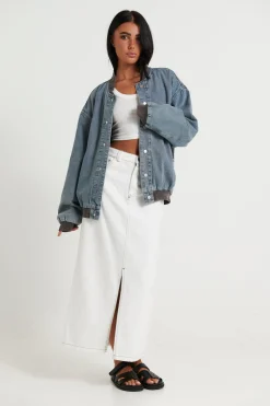 Denim>Sampson and Taylor Unisex Vintage Bomber Denim Jacket Blue