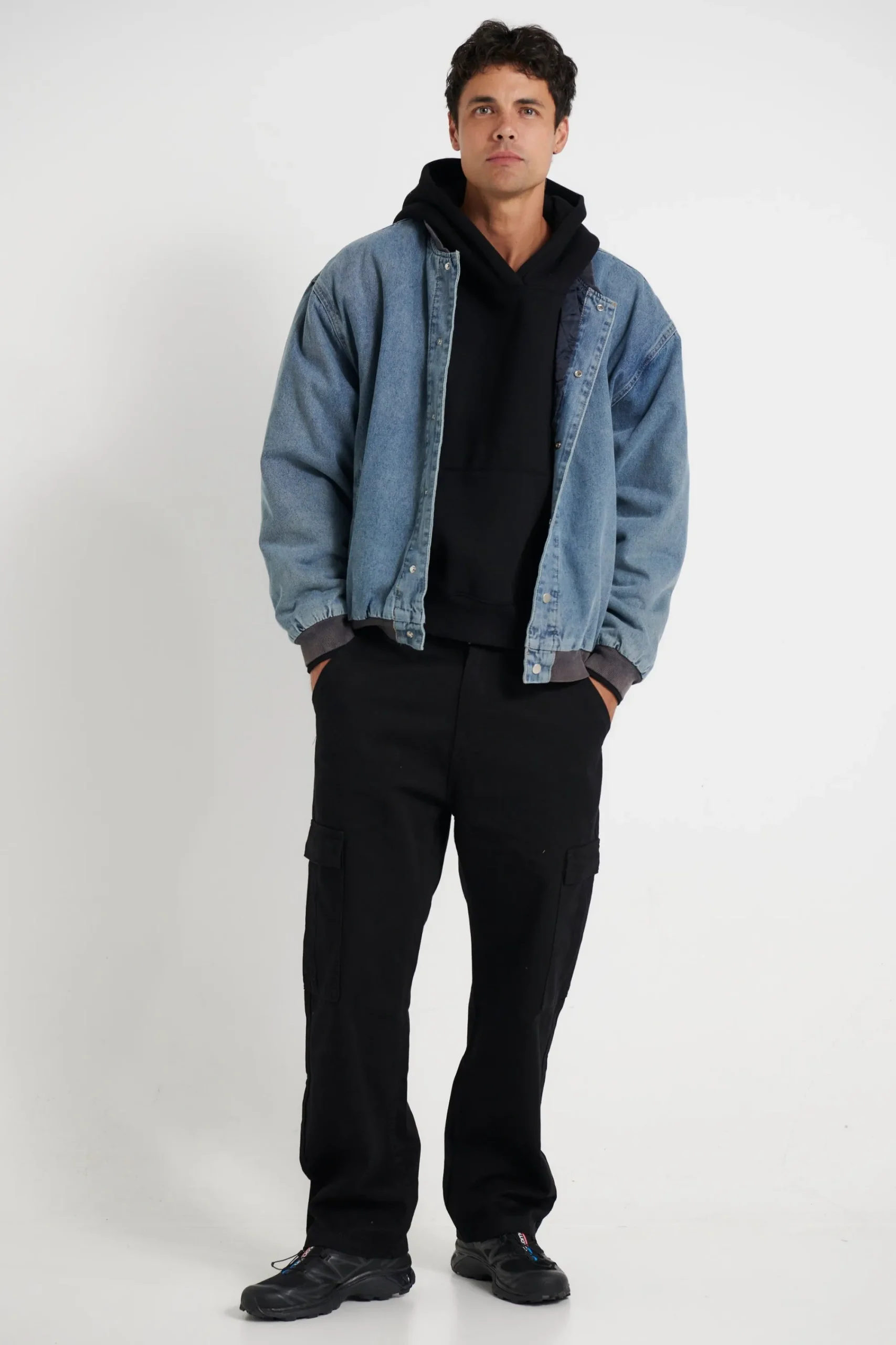 Jackets>Sampson and Taylor Vintage Bomber Denim Jacket Blue