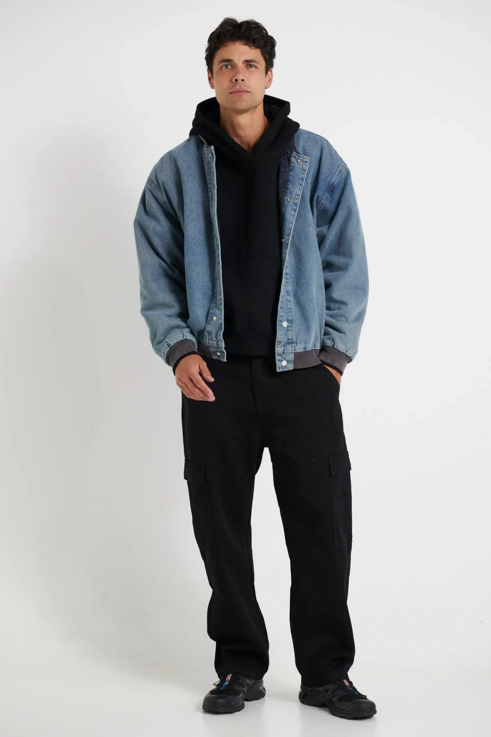 Jackets>Sampson and Taylor Vintage Bomber Denim Jacket Blue