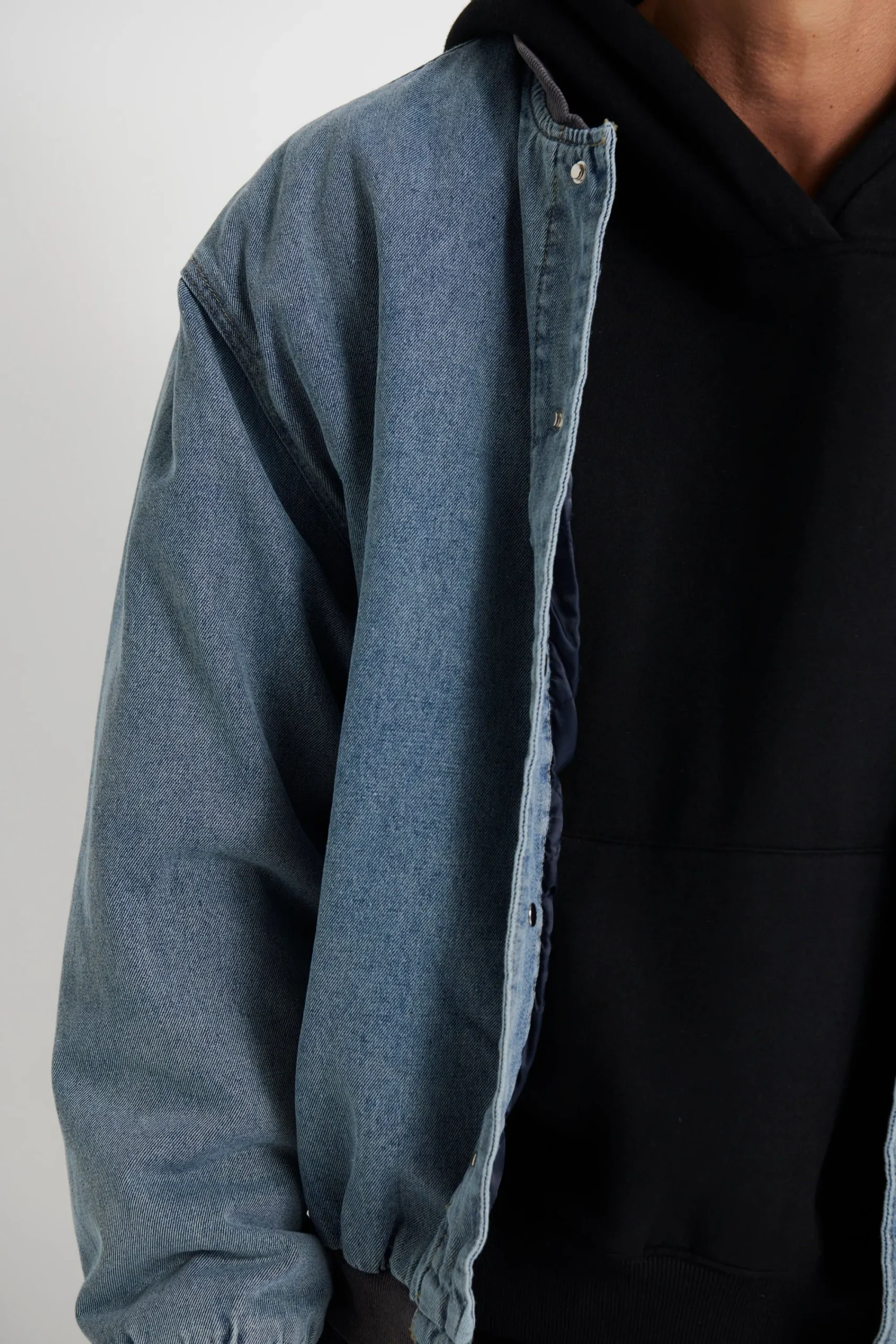 Jackets>Sampson and Taylor Vintage Bomber Denim Jacket Blue